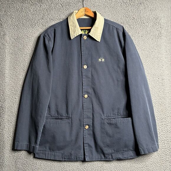 VTG LA MARTINA Men Medium Blue 100% Cotton Long Sleeve Polo Chore Jacket - Picture 1 of 13